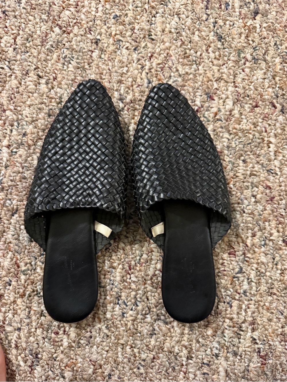 Woven Pointed Toe Slip-On Flats - Black